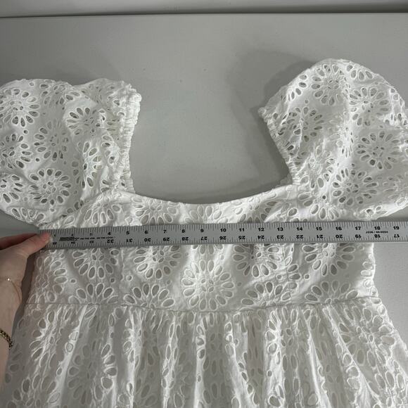 Lilly Pulitzer Kay Dress Womens 12 White Floral Eyelet Babydoll Mini Cottagecore - Picture 10 of 15